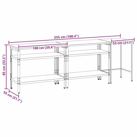 ZESTAW STOŁU WARSZTATOWEGO Z PÓŁKĄ Z REGULACJĄ 3 SZT. SZARY STAL