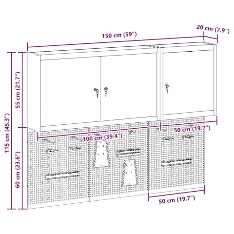 ZESTAW SZAFEK NARZĘDZIOWYCH Z PÓŁKĄ Z BLOKADĄ 5 SZT. CZERWONY