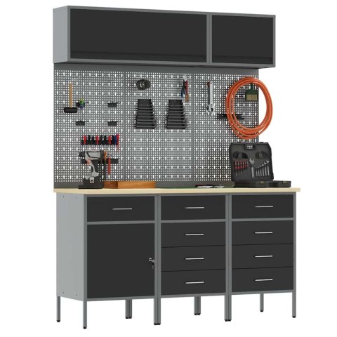 ZESTAW SZAFEK ROBOCZYCH Z SZUFLADĄ Z BLOKADĄ 8 SZT. CZARNY