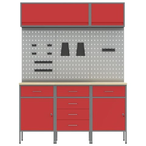 ZESTAW SZAFEK ROBOCZYCH Z SZUFLADĄ Z BLOKADĄ 8 SZT. CZERWONY