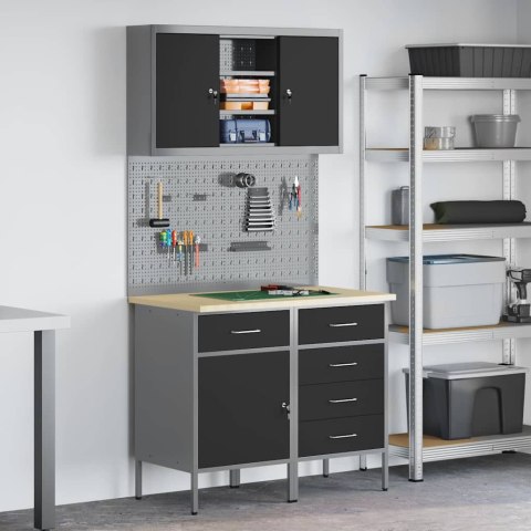 ZESTAW SZAFEK ROBOCZYCH Z SZUFLADĄ Z PÓŁKĄ 5 SZT. CZARNY