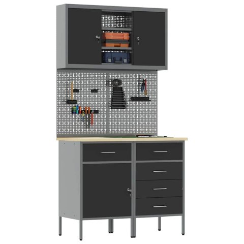 ZESTAW SZAFEK ROBOCZYCH Z SZUFLADĄ Z PÓŁKĄ 5 SZT. CZARNY