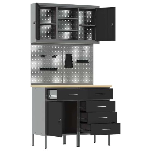 ZESTAW SZAFEK ROBOCZYCH Z SZUFLADĄ Z PÓŁKĄ 5 SZT. CZARNY