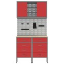 ZESTAW SZAFEK ROBOCZYCH Z SZUFLADĄ Z PÓŁKĄ 5 SZT. CZERWONY
