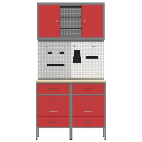 ZESTAW SZAFEK ROBOCZYCH Z SZUFLADĄ Z PÓŁKĄ 5 SZT. CZERWONY