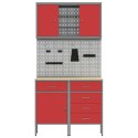 ZESTAW SZAFEK ROBOCZYCH Z SZUFLADĄ Z PÓŁKĄ 5 SZT. CZERWONY
