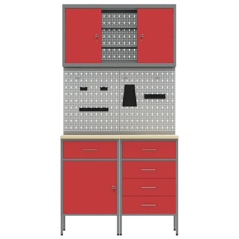 ZESTAW SZAFEK ROBOCZYCH Z SZUFLADĄ Z PÓŁKĄ 5 SZT. CZERWONY