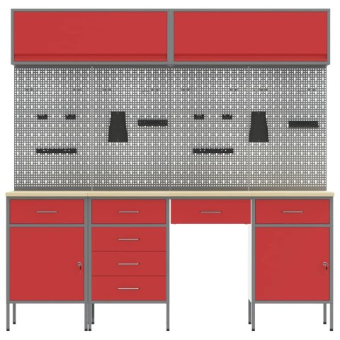 STÓŁ WARSZTATOWY 10 SZT. CZERWONY 200X 55X 200CM STAL