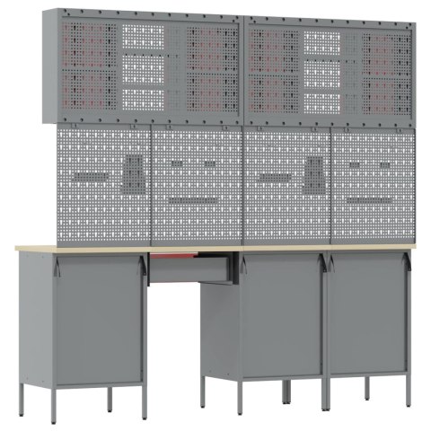 STÓŁ WARSZTATOWY 10 SZT. CZERWONY 200X 55X 200CM STAL