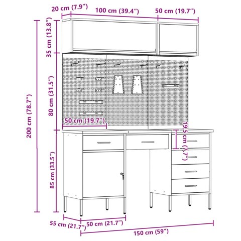 SZAFKA ROBOCZA Z SZUFLADĄ 8 SZT. CZARNY 150X 55X 200CM