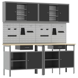 ZESTAW STOŁU WARSZTATOWEGO 8 SZT. CZARNY 200X 55X 200CM STAL