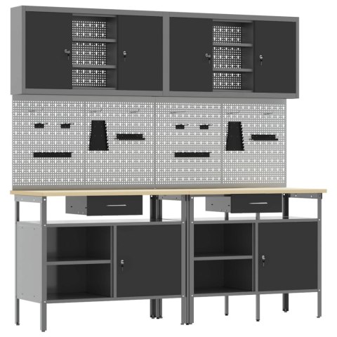 ZESTAW STOŁU WARSZTATOWEGO 8 SZT. CZARNY 200X 55X 200CM STAL