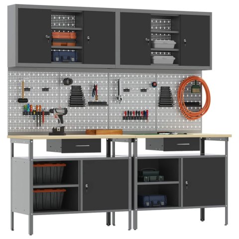 ZESTAW STOŁU WARSZTATOWEGO 8 SZT. CZARNY 200X 55X 200CM STAL