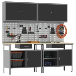 ZESTAW STOŁU WARSZTATOWEGO 8 SZT. CZARNY STAL MALOWANA PROSZKOWO