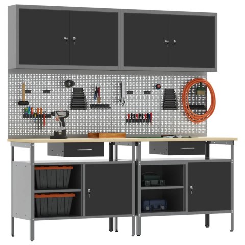 ZESTAW STOŁU WARSZTATOWEGO 8 SZT. CZARNY STAL MALOWANA PROSZKOWO