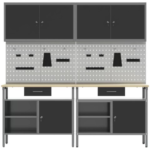 ZESTAW STOŁU WARSZTATOWEGO 8 SZT. CZARNY STAL MALOWANA PROSZKOWO