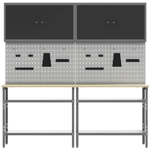 ZESTAW STOŁU WARSZTATOWEGO 8 SZT. SZARY STAL MALOWANA PROSZKOWO