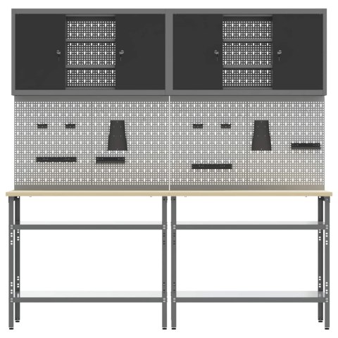 ZESTAW STOŁU WARSZTATOWEGO 8 SZT. SZARY STAL MALOWANA PROSZKOWO