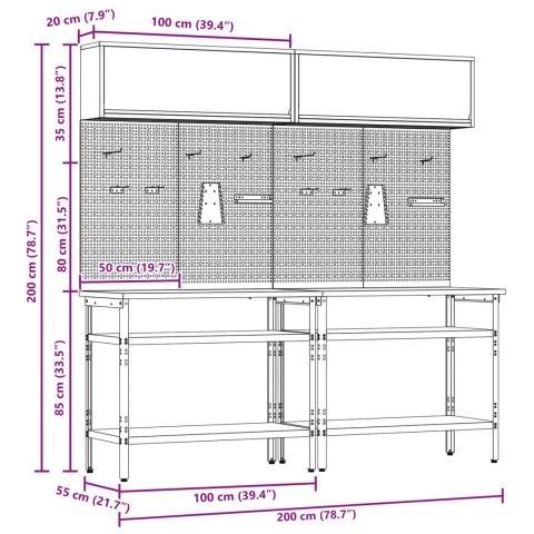 ZESTAW STOŁU WARSZTATOWEGO 8 SZT. SZARY STAL MALOWANA PROSZKOWO