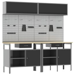 ZESTAW STOŁU WARSZTATOWEGO Z SZUFLADĄ Z PÓŁKĄ 8 SZT. CZARNY STAL