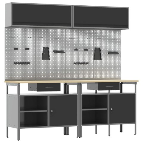 ZESTAW STOŁU WARSZTATOWEGO Z SZUFLADĄ Z PÓŁKĄ 8 SZT. CZARNY STAL