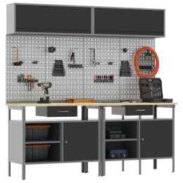 ZESTAW STOŁU WARSZTATOWEGO Z SZUFLADĄ Z PÓŁKĄ 8 SZT. CZARNY STAL