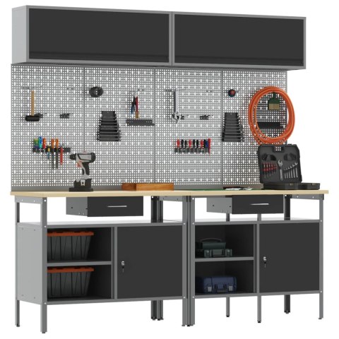 ZESTAW STOŁU WARSZTATOWEGO Z SZUFLADĄ Z PÓŁKĄ 8 SZT. CZARNY STAL