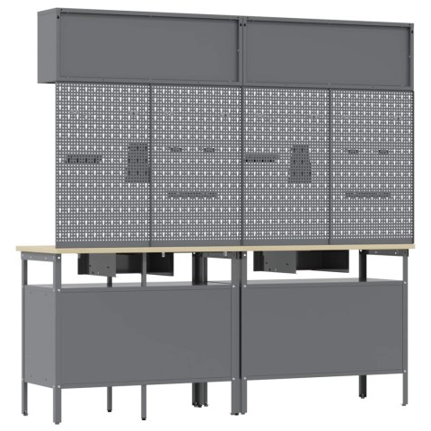 ZESTAW STOŁU WARSZTATOWEGO Z SZUFLADĄ Z PÓŁKĄ 8 SZT. CZARNY STAL