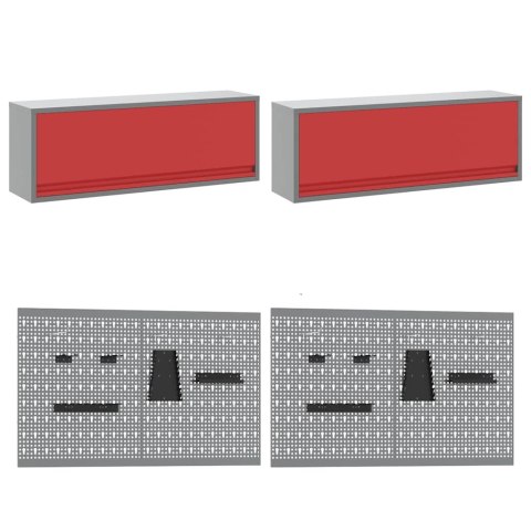 ZESTAW STOŁU WARSZTATOWEGO Z SZUFLADĄ Z PÓŁKĄ CZERWONY STAL