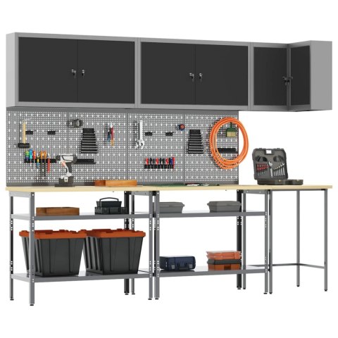 ZESTAW SZAFEK ROBOCZYCH Z PÓŁKĄ Z BLOKADĄ 10 SZT. CZARNY I SZARY