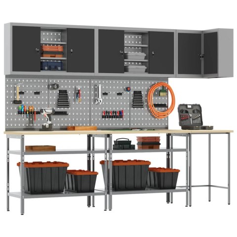 ZESTAW SZAFEK ROBOCZYCH Z PÓŁKĄ Z BLOKADĄ 10 SZT. CZARNY I SZARY