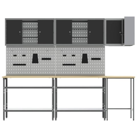 ZESTAW SZAFEK ROBOCZYCH Z PÓŁKĄ Z BLOKADĄ 10 SZT. CZARNY I SZARY