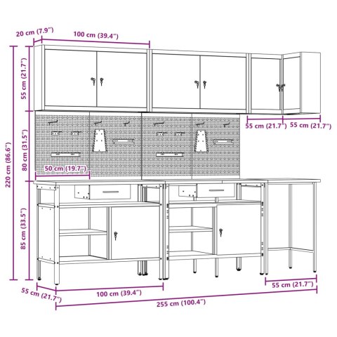 ZESTAW SZAFEK ROBOCZYCH Z SZUFLADĄ 10 SZT. CZARNY I SZARY