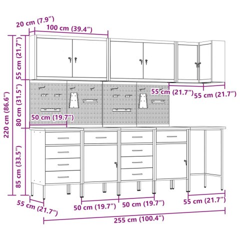 ZESTAW SZAFEK ROBOCZYCH Z SZUFLADĄ 12 SZT. CZARNY I SZARY