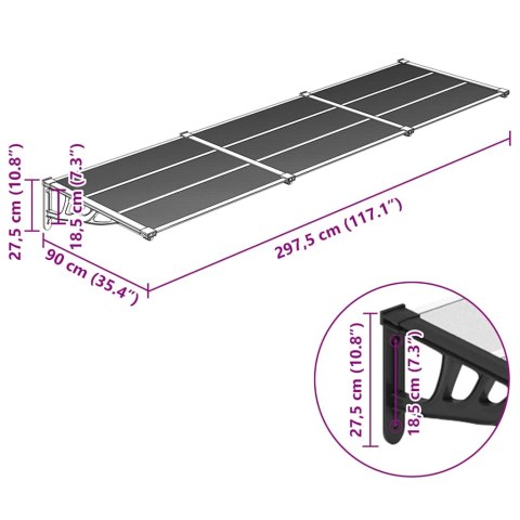 DASZEK NAD DRZWI CZARNO-PRZEZROCZYSTY 297,5X90CM POLIWĘGLAN