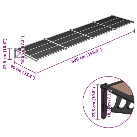 DASZEK NAD DRZWI CZARNY 396X90CM POLIWĘGLAN
