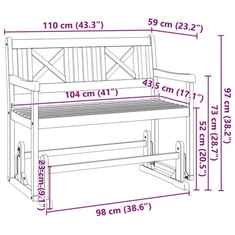 ŁAWKA HUŚTAWKA BRĄZOWY 110X 59X 97CM LITE DREWNO AKACJI