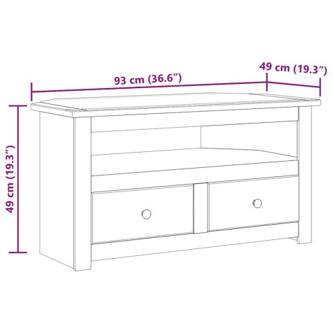 NAROŻNA SZAFKA POD TV BIAŁA 93X49X49CM SOSNA SERIA PANAMA