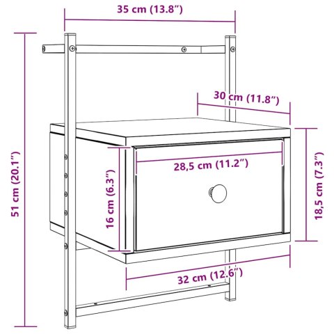 SZAFKA NOCNA WISZĄCA BRĄZOWY DĄB 35X30X51CM