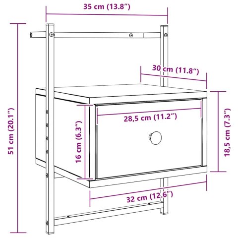 SZAFKA NOCNA WISZĄCA PRZYDYMIONY DĄB 35X30X51CM