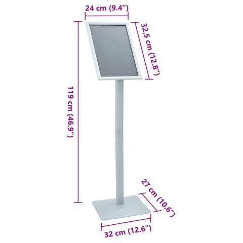 STOJAK NA PLAKATY SREBRNY 32X 27X 119CM PVC I ŻELIWO