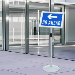 STOJAK NA PLAKATY SREBRNY 33X 33X 126CM PVC I STAL