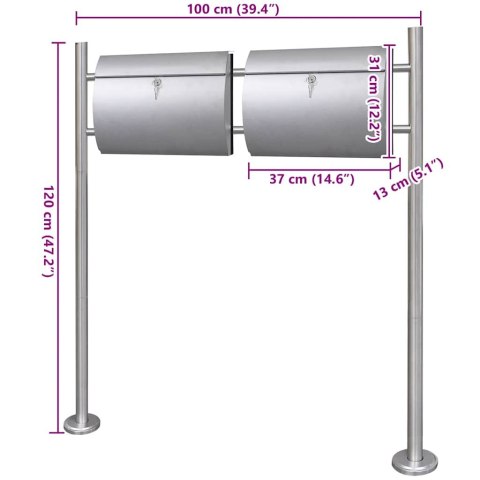 PODWÓJNA SKRZYNKA NA LISTY ZE STALI NIERDZEWNEJ NA STOJAKU
