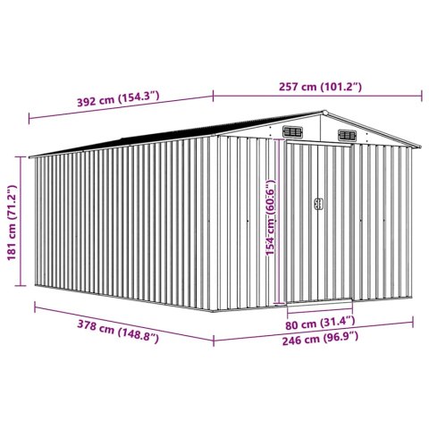 VidaXL Szopa ogrodowa, 257 x 392 x 181 cm, metal, brązowa