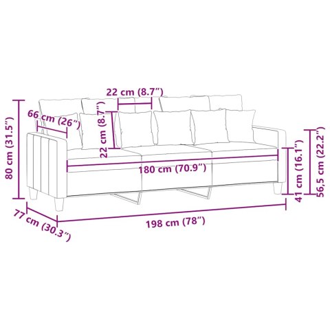 SOFA 3-OSOBOWA JASNOSZARA 180CM TAPICEROWANA TKANINĄ
