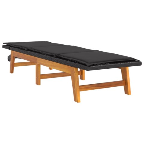 VidaXL Leżak ze stolikiem, polirattan i lite drewno akacjowe