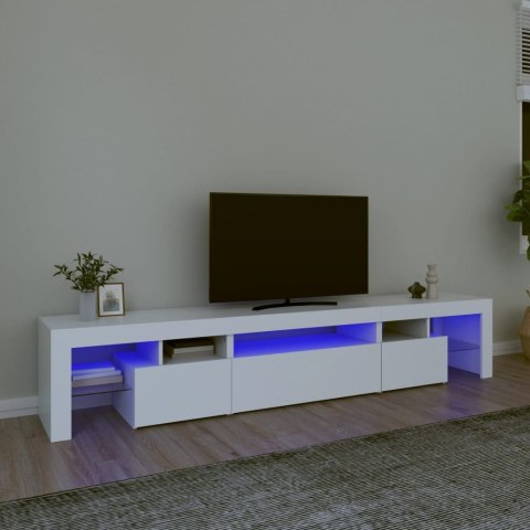 SZAFKA POD TV Z OŚWIETLENIEM LED BIAŁA 215X36,5X40CM