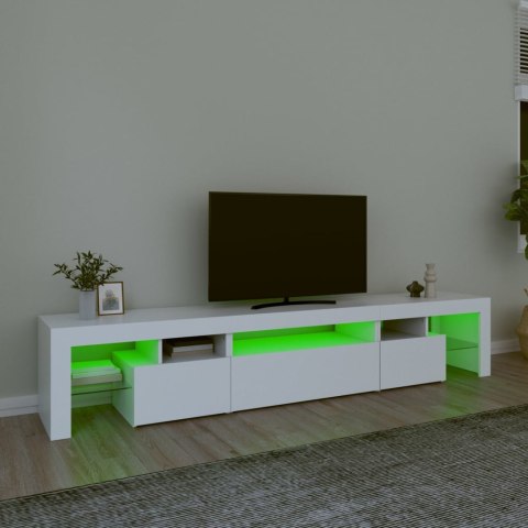SZAFKA POD TV Z OŚWIETLENIEM LED BIAŁA 215X36,5X40CM