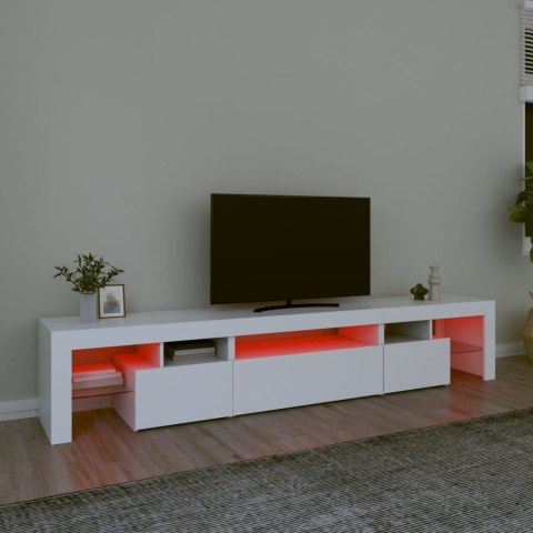 SZAFKA POD TV Z OŚWIETLENIEM LED BIAŁA 215X36,5X40CM