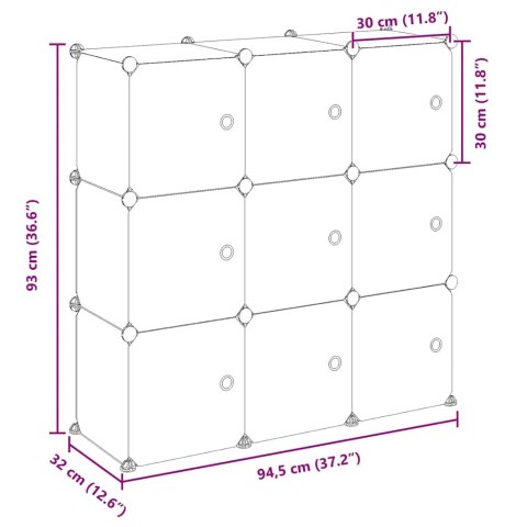 REGAŁ KOSTKOWY Z 9 PRZEGRODAMI Z DRZWICZKAMI CZARNY PP